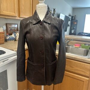 Vintage Y2K Casual Corner Chocolate Leather Button Up Blazer Jacket